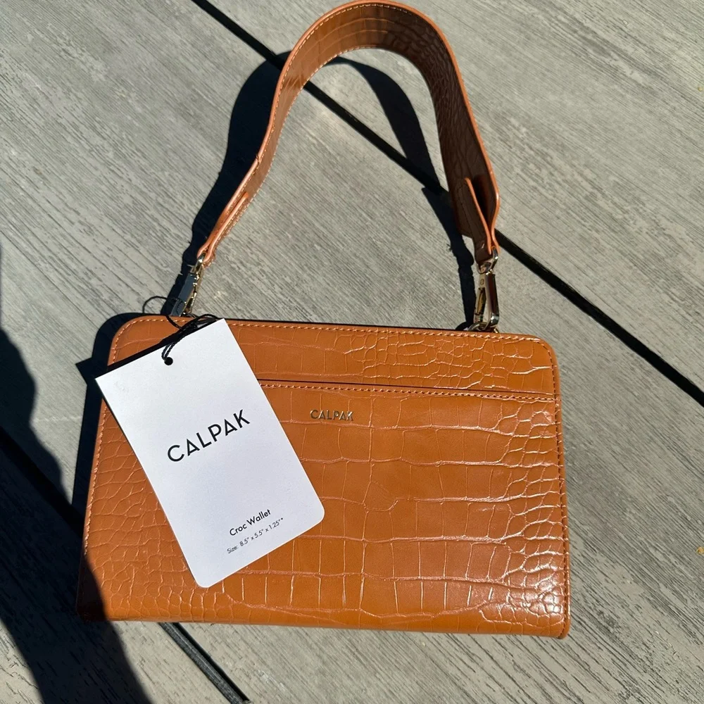 Calpak Croc-Embossed Crossbody Bag in Tan - Picture 8 of 12